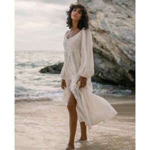 Billabong Starry Skies Maxi Dress XS White Beachy Flowy EUC Striped Vacay‎ Angel